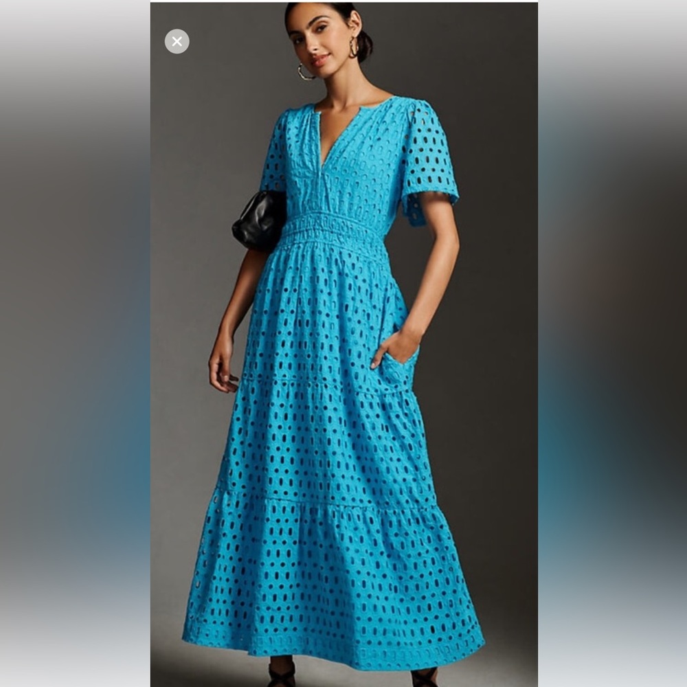 Anthropologie Blue Eyelet Maxi Dress